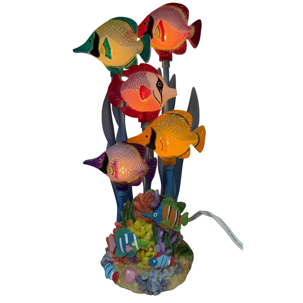 Vintage Tropical Fish Light Up Accent Lamp Coral Reef Ocean Sculpture Accent